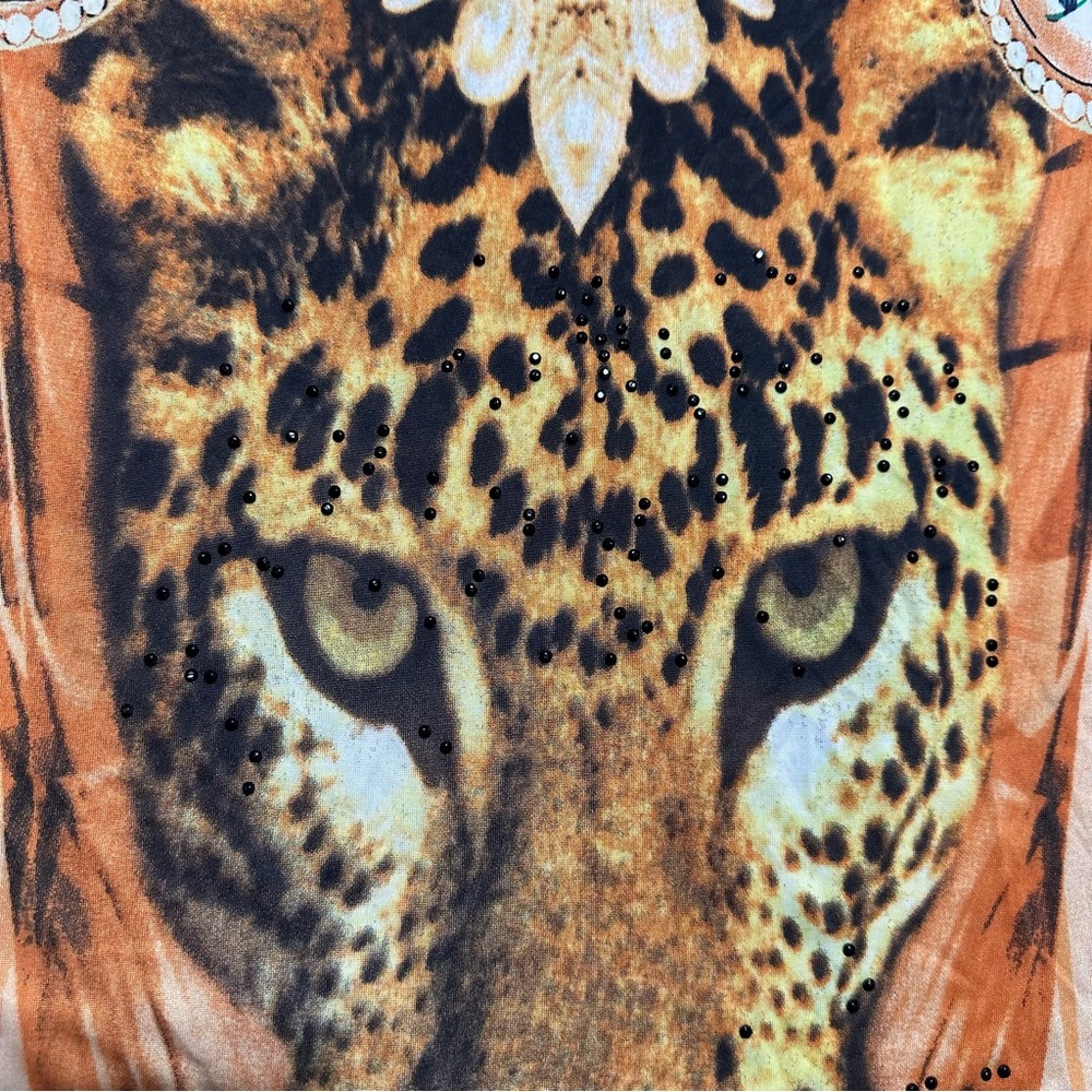 5th & Love Satin Beaded Leopard Floral Design Craftan Blouse Women’s Size XL - Picture 9 of 12